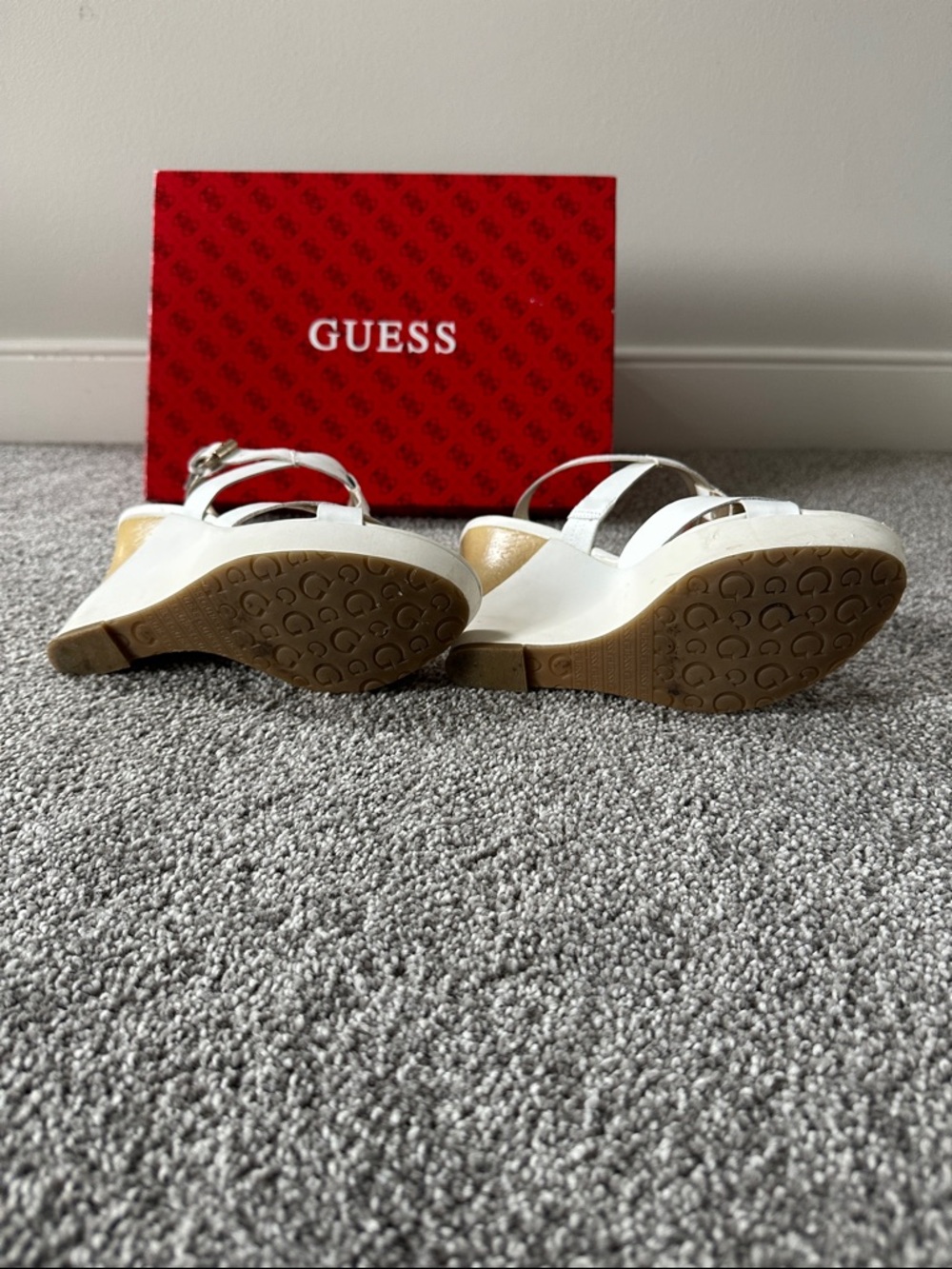 GUESS White Wedge Sandals with Gold Accent - Picture 5 of 5
